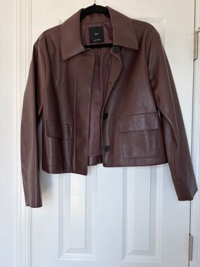 Mango Cropped faux Leather Jacket in Deep Burgundy M perfect